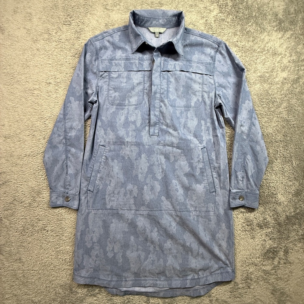 Title Nine Wren Utility Shirt Dress Miku Long Sleeve Camo Blue Womens L Pockets